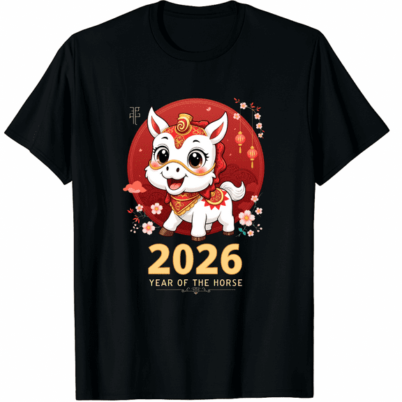 Year Of The Horse 2026 Cute Chinese Lunar New Year 2026 Graphic T-Shirt for Men and Women