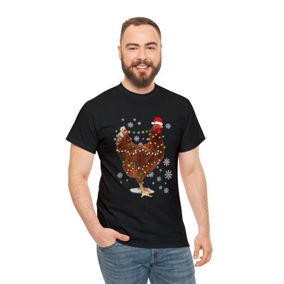 Chicken Christmas Santa Hat Lights Merry Xmas Tshirt