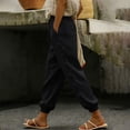 thumbnail image 7 of Women's Linen Pants with Pockets Side Lace Trim Trendy Beach Vacation Casual Trousers Elastic Bottom (XL, Black), 7 of 7