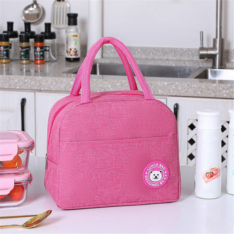 11x8x3 Insulated Lunch Bags Food Containers Bag Thermal Flat Bento Bag  Pink
