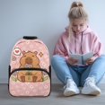 thumbnail image 2 of Uorisanigo Pink Floral Capybara School Backpack 17 Inch Back to School Backpack for Kids 6-12 Year, Breathable Daypack with Water Bottle Pockets, for School, Camps and Travel, 2 of 7