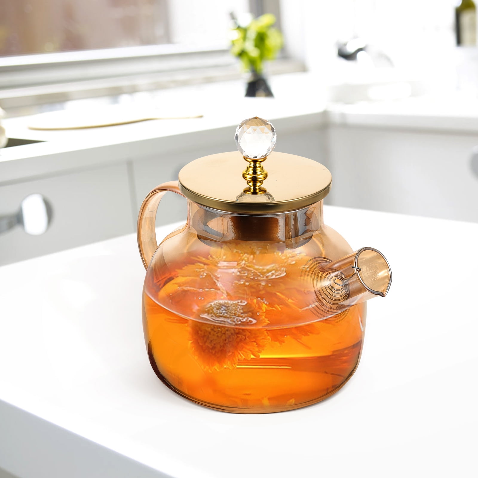 LEORX 1Set Glass Pitcher Heat Resistance Cold and Hot Beverage Storage Square Shape Orange 1L