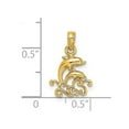 thumbnail image 2 of 11mm 14k Gold Mini Double Dolphins and Waves Textured Charm Pendant Necklace for Women, 2 of 2