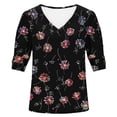 thumbnail image 6 of QQAMB Womens Tops Buttons Shirts V-Neck Floral Printed Spring Summer Outfits Plus Size Blouses Dressy Casual Tee Black S, 6 of 6