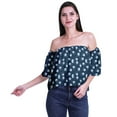 thumbnail image 1 of Moomaya Womens Printed Off The Shoulder Crop Top Flounce Sleeve Summer Clothing Boho Blouse, 1 of 6