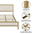 Homfa Queen Size Metal Bed Frame with Linen Upholstered Headboard, Gold
