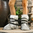 thumbnail image 3 of Rokment Womens Fuzzy Faux-Fur Mid Calf Winter Snow Boots with No Heel Fashion Punk Buckles Strappy Furry Plush Short Dress Booties Light Gray Size 6.5, 3 of 7