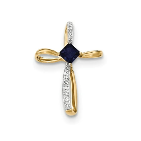 14k Yellow Gold Lab Created Sapp and Diamond Cross Pendant