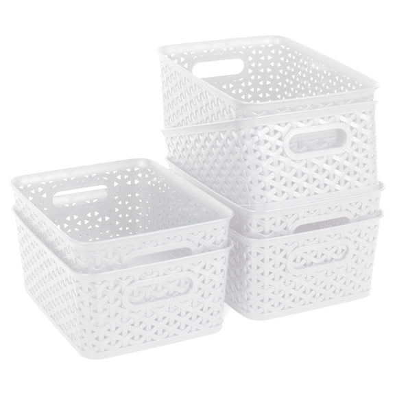 PinkSheep 6 Pack Plastic Storage Baskets Small Organizer Basket Bins White