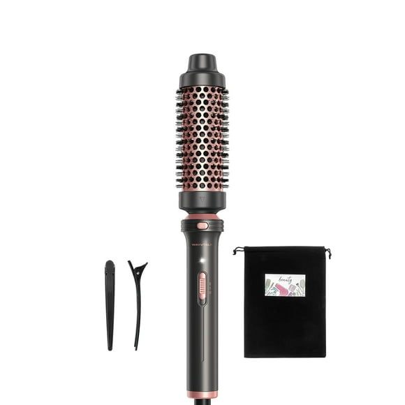 Wavytalk Thermal Brush, 1 1/2 inch Heated Round Brush with Detachable Head, Velvet Pouch and Dual Voltage for Travel, Easy to Create Blowout Look, Rose Gold