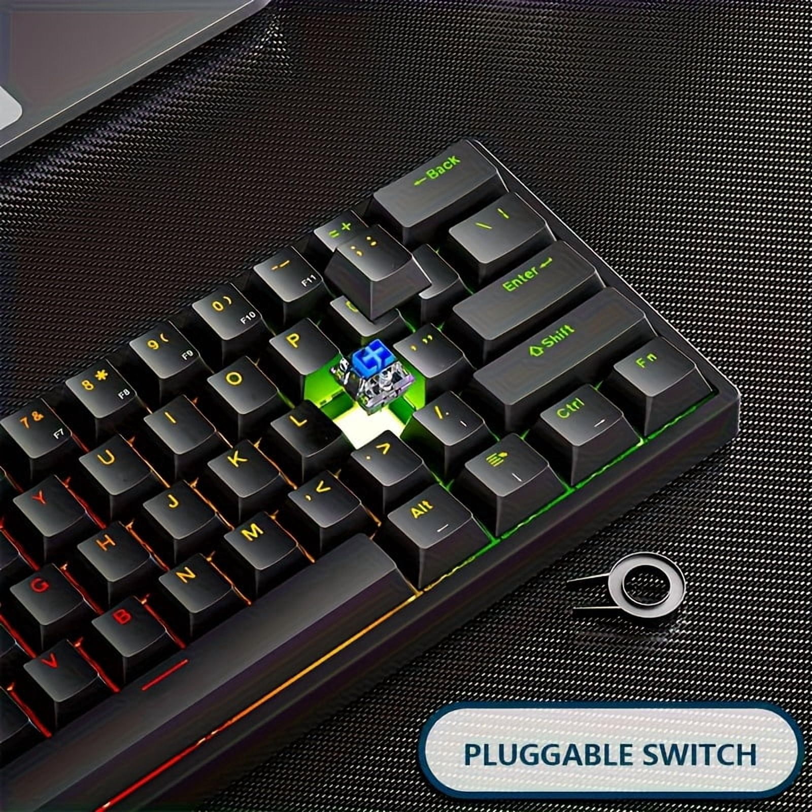 61 key wired mechanical keyboard with RGB backlight double shot keycaps compact portable design type c cable connection full key