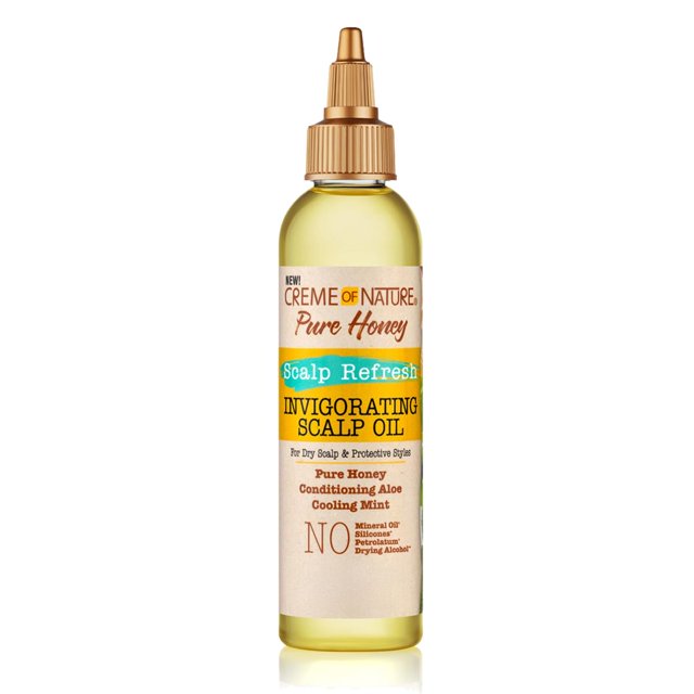 Aceite revitalizante Creme Of Nature Pure Honey Scalp Refresh para el cuero cabelludo, fórmula ligera con menta y aloe, hidratación y brillo para todo tipo de cabello y estilo, 118 g