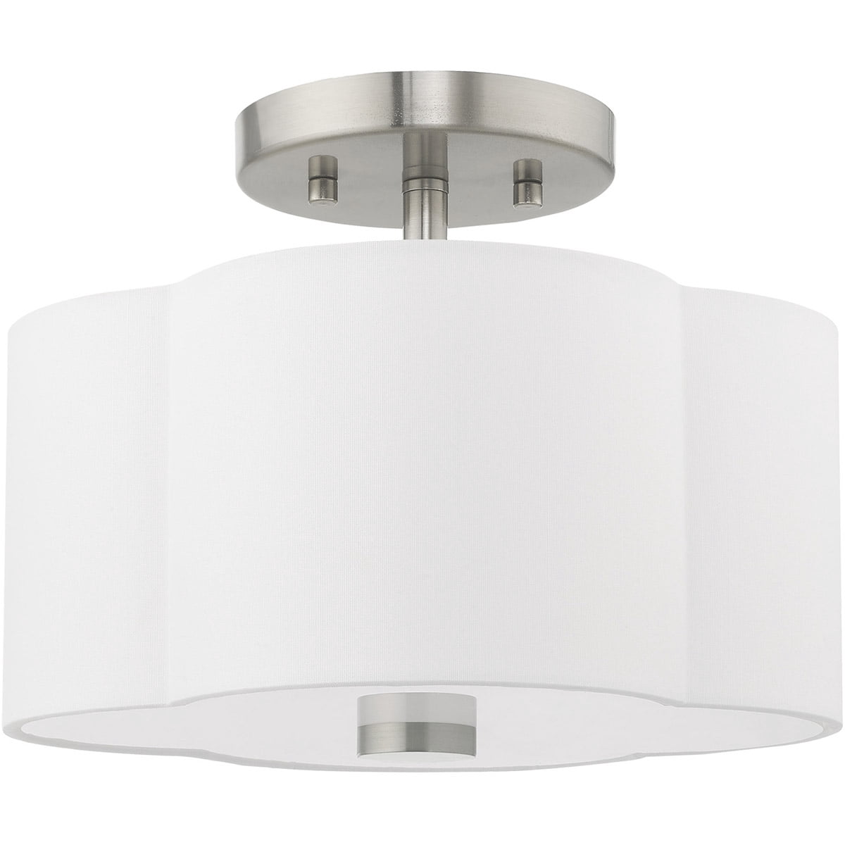 2 Light Brushed Nickel Ceiling Light fixture with Hand Crafted Off-White Fabric Hardback Shade