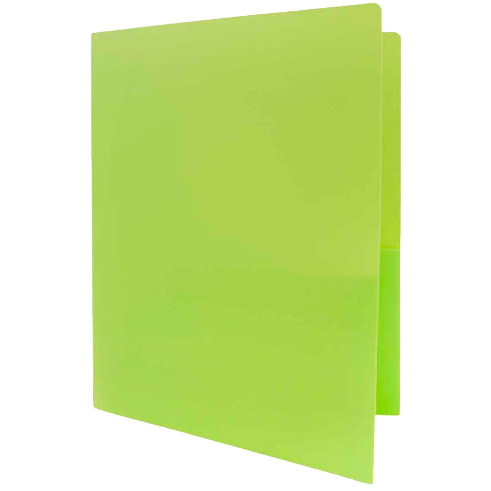 JAM Paper Heavy Duty Plastic 2 Pocket Extra Tough School Folders, Lime Green, Bulk 48/Pack