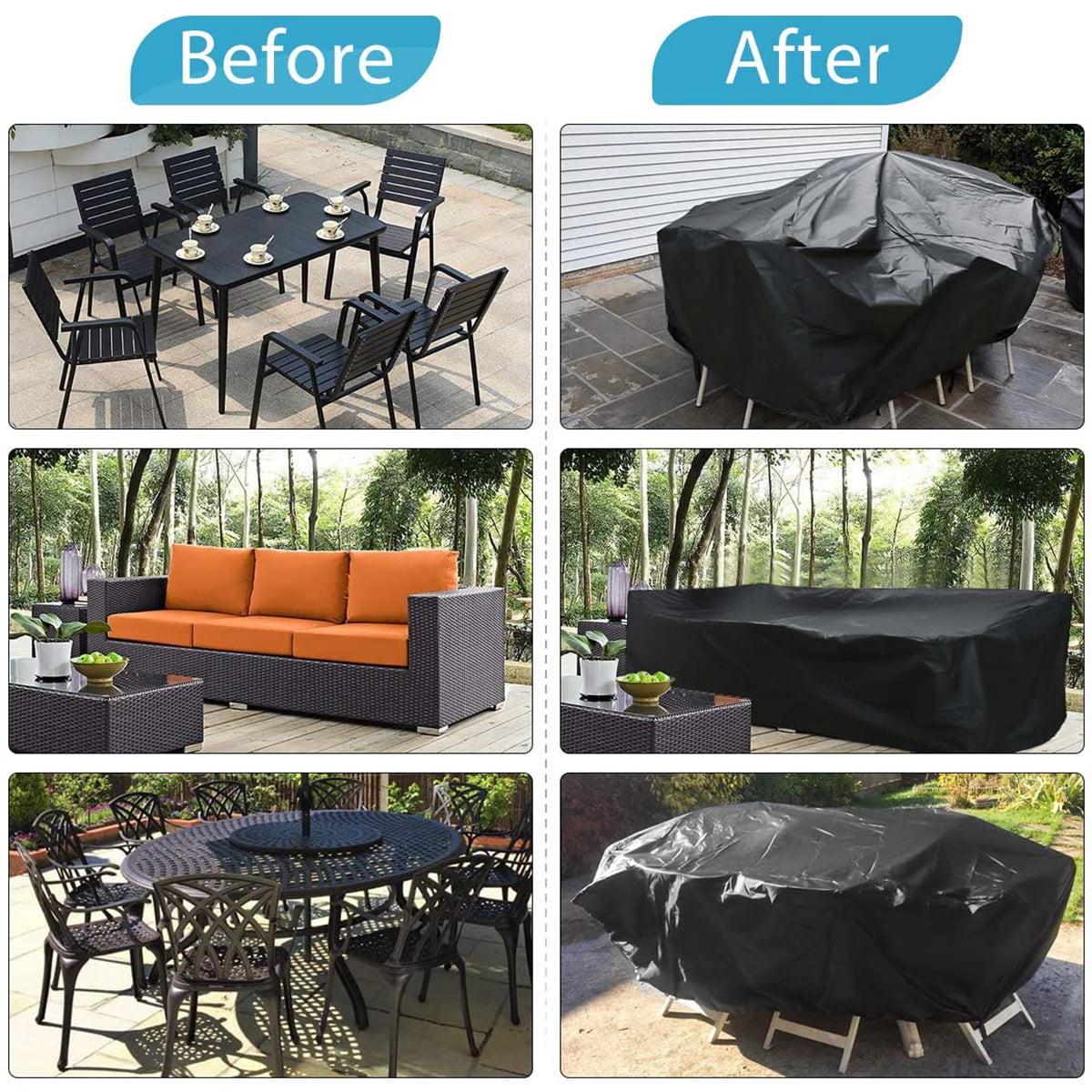 MEARTEVE Heavy Duty Patio Furniture Covers Waterproof Outdoor Patio Furniture Cover 124H x 71W x 36H Inch 600D Oxford Fabric Table Cover fit for 8 to 10 Seats Rain Snow Dust Wind-Proof 