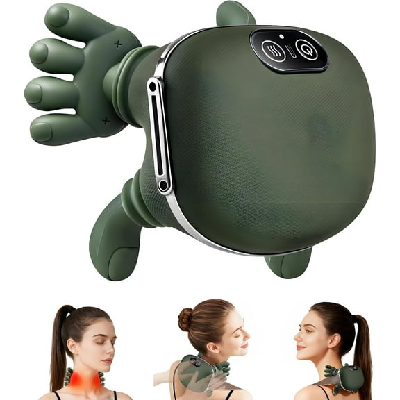 Neck Massager with Fingers,Rechargeable Heated Massager with 4D Bionic Fingers,Adjustable Low/High Heat & 3 Massage Speeds with Adjustable Straps,Secure Fit for Neck,Back,Arms,Legs Pain Relief