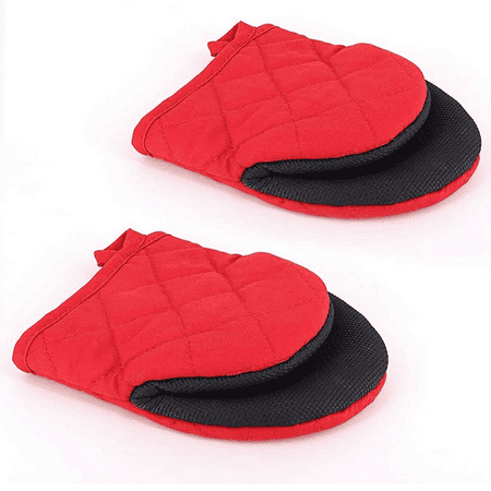 

Short Oven Mitts Heat Resistant Silicone Kitchen Mini Oven Mitts Non-Slip Microwave Machine Washable Red - Red