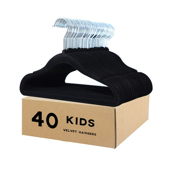veeyidd Kids Velvet Clothes Hangers, Non Slip Baby Hangers Black (11.6" Inch - 40 Pack)