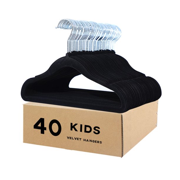 veeyidd Kids Velvet Clothes Hangers, Non Slip Baby Hangers Black (11.6