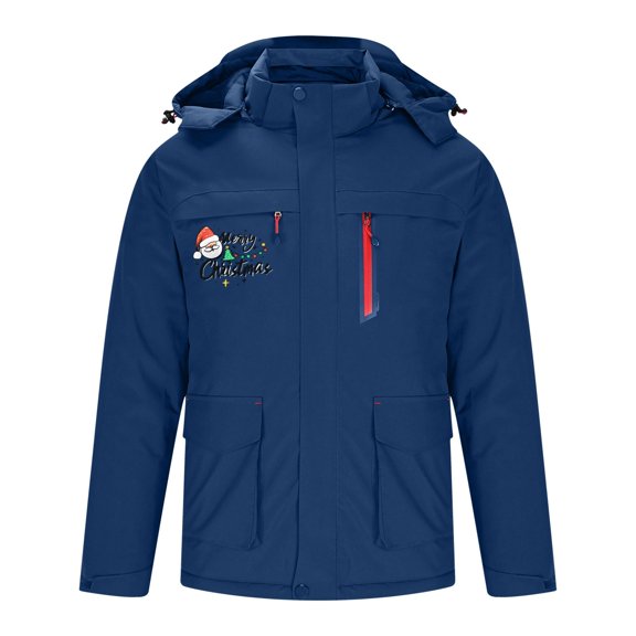 ZACPNCV Heated Jacket for Men Christmas Printed Casual Hooded Sweatshirt With Multiple Pockets Intelligent Single Control Three Districts Heating And A Jacket Blue