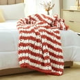 thumbnail image 5 of Chunky Knit Throw Blanket for Couch, Soft Chenille Crochet Blanket for Sofa, 50"x60", Burnt Orange & White Striped, 5 of 15