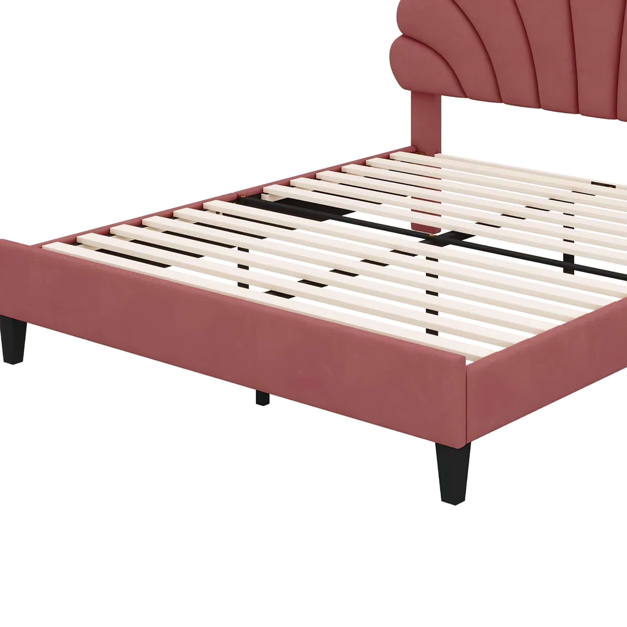 Aukfa Queen Bed Frame with Flower Upholstered Headboard, Wood Slats Support, Bean Red