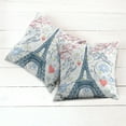 thumbnail image 2 of Ambesonne Paris Throw Pillow Cover 2 Pack, Eiffel Swirling Flowers Heart, 20", Blue and Coral, 2 of 6