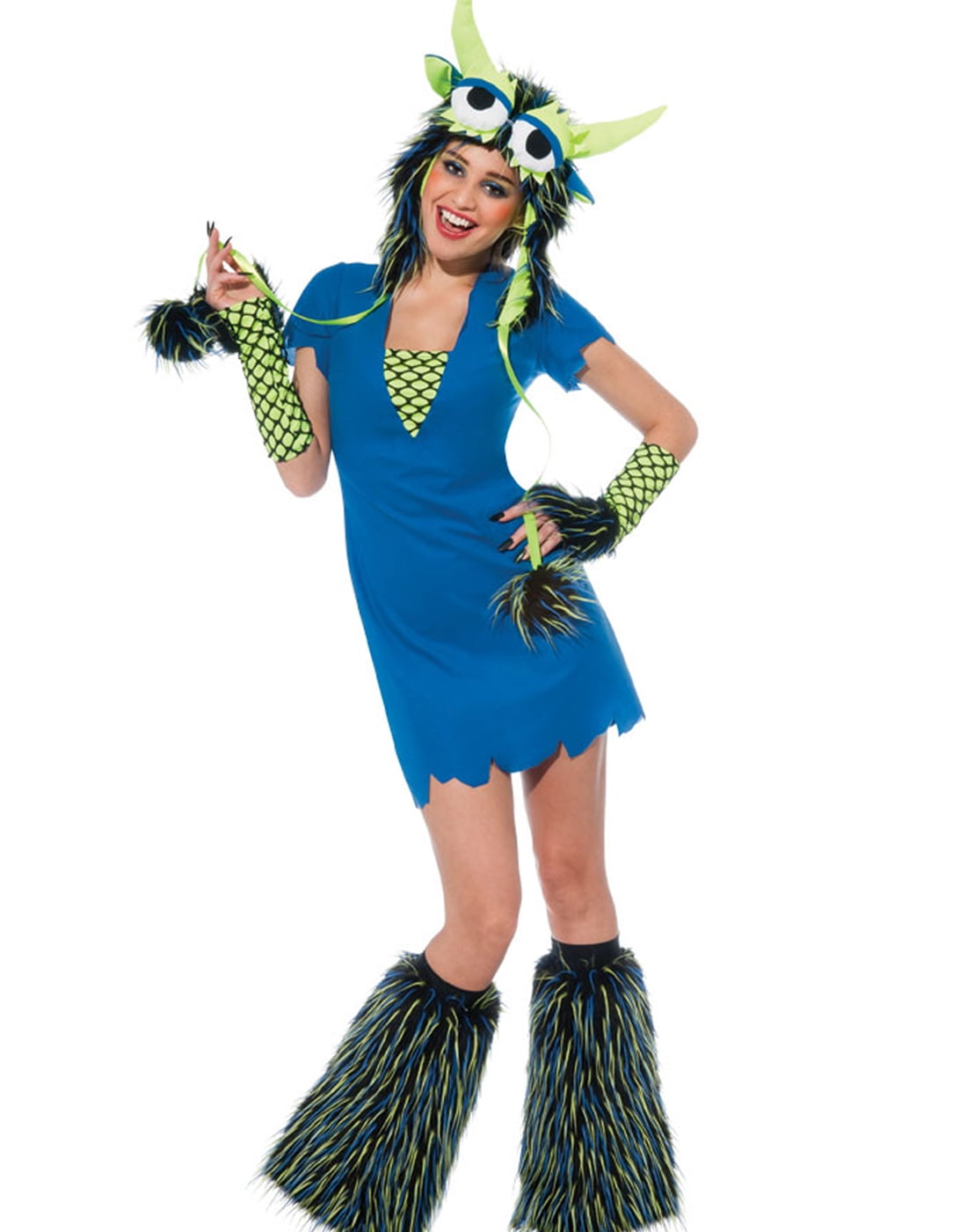 Yeti Rave Monster Hat Dress Gloves Sexy Womens Halloween Party Costume