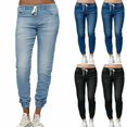 thumbnail image 4 of NEW Women‘s Casual Denim Jogger Pants Ladies Drawstring Elastic Waist Jeans, 4 of 5