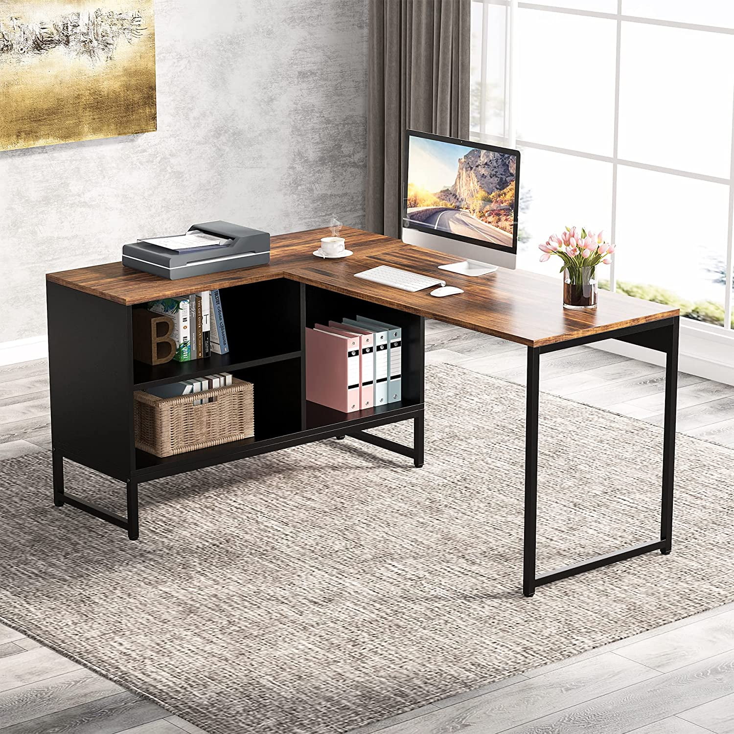 Tribesigns L Shaped Desk with Storage 60 inch Corner Desk L