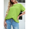 thumbnail image 5 of JWD Women's Top Short Sleeved T-Shirt Round Neck Casual Blouses Patchwork Split Hem Tee Top Light green XL, 5 of 8