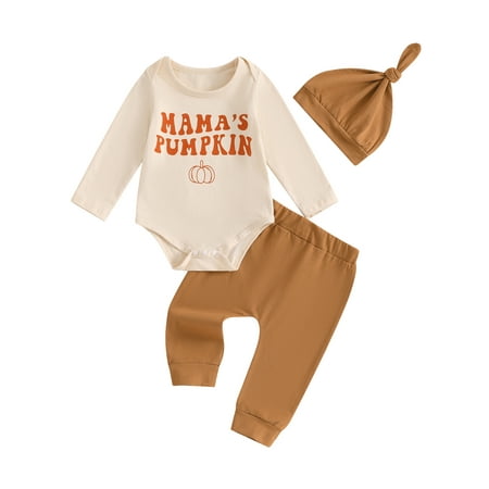 

Baby Boy Halloween Set Letter Pumpkin Romper Long Pants Hat Outfits