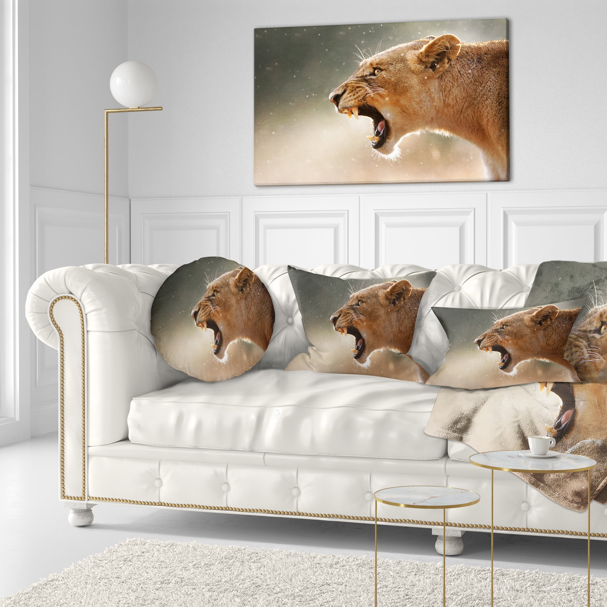 Designart Lion Showing Dangerous Teeth - African Throw Pillow - 12x20