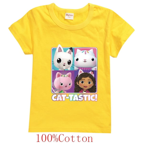 Camiseta para niños, camiseta de manga corta con cuello redondo, moda de verano, ropa de gatos Gabby de dibujos animados para niña y niño zhangyuxiang LED