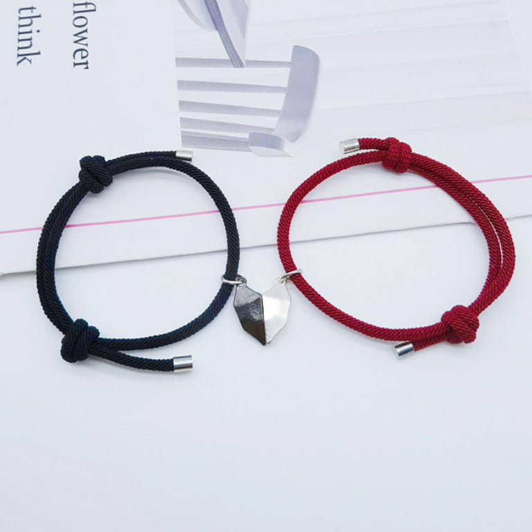 opvise 1 Pair Couple Bracelet Magnetic Romantic Love Unisex Heart Shape  Adjustable Length Men Bracelet Jewelry 