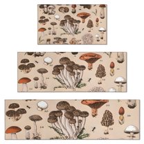 Brown Mushroom Specimen Beige Pattern Kitchen Rugs Sets Of 3,Kitchen Runner Rugs Non Skid Washable,Decorative Kitchen Floor Mats for Kitchen,Sink,Laundry,17"x30"  17"x47"   17"x59"