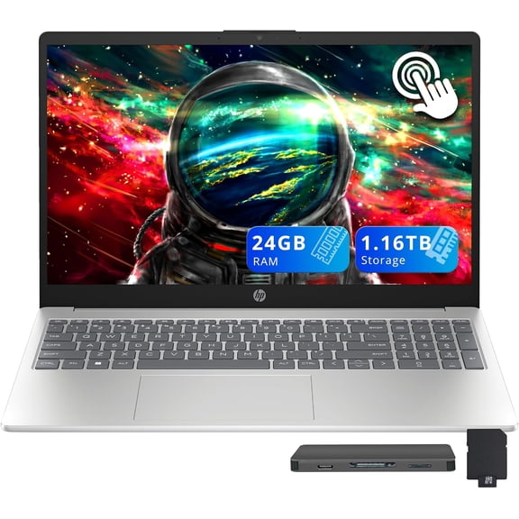 HP 15.6" FHD Touchscreen Laptop, Intel Core Ultra 5 125H, 24GB RAM, 1.16TB Storage(1TB SSD 160GB Docking Station Set), Intel Arc Graphics, Numeric Keypad, 720p Camera, Win 11, Silver