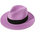 thumbnail image 1 of Sombrero Panamá enrollable de paja de ala ancha para mujer, cinturón con hebilla, sombrero de playa Fedora UPF50+ (10 morado) brillar Electrónica, 1 of 4