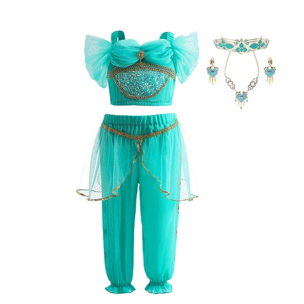 Disney Girls Princess Jasmine vestido de fiesta para ninos disfraz Cosplay Aladdin Agic lampara Top Pantalones cumpleanos Halloween ropa Set3T etiqueta 110 Gao Jinjia LED Bodega Aurrera en linea