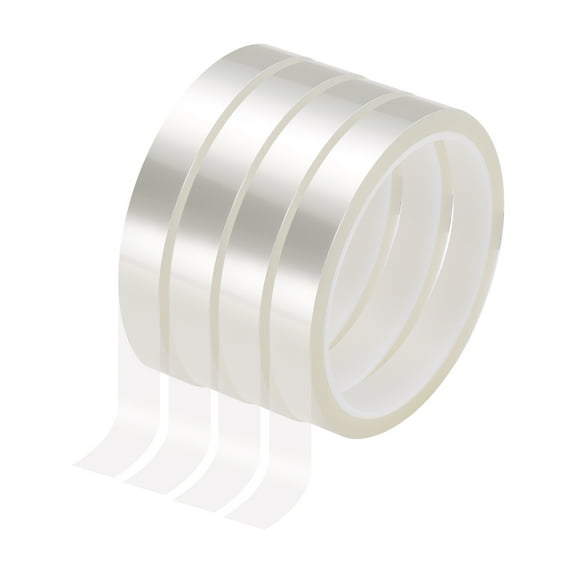 Uxcell 4 Rolls High Temperature Masking Tape 15/32"x108ft(12mmx33m) 0.05mm Thick PET Film Silicone Adhesive Heat Resistant Tapes for Heat Press Anodizing Circuit Board, Transparent