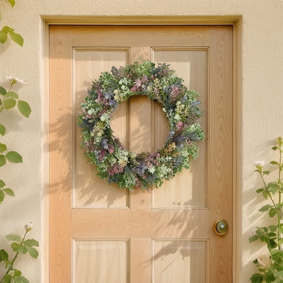 Bcylexb Spring Summer Wreaths for Front Door, 16 inch Artificial Fake Flower Wreath with Green Leaves Wreath for Wall Window Farmhouse Party Home Holiday Decor