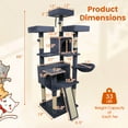 thumbnail image 3 of Costway 65" Tall Multi-level Cat Tree with 3 Upholstered Top Perch 2 Cat Condos Cat Basket Dark Gray, 3 of 10