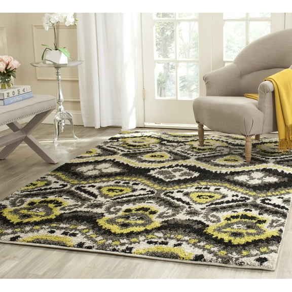 SAFAVIEH Tibetan Kian Southwestern Shag Area Rug, Black/Green, 5'1" x 7'6"