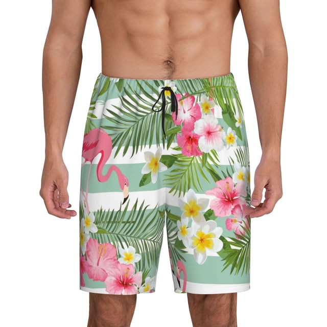 Fotbe Tropical Flamingo Pantalones Cortos de Pijama para Hombre, Ropa de Dormir, Pantalones de Pijama Cortos para Hombre-4X-Large