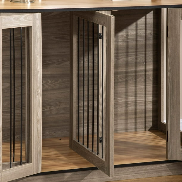 PawHut Dog Crate Furniture with Divider Panel Dog Kennel End Table for Large Dogs Decorative Pet House with Two Rooms Design for 2 Small Dogs with 2 Front Doors 47 x 23.5