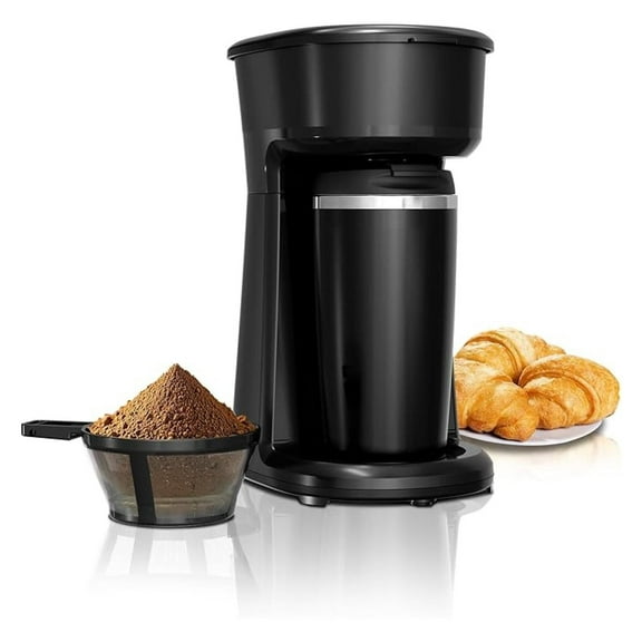 Mini Single Serve Coffee Maker – Includes 14oz Thermal Travel Mug with Stainless Steel, Reusable Filter, Perfect for Home, Travel, RV, Office & Dorm
