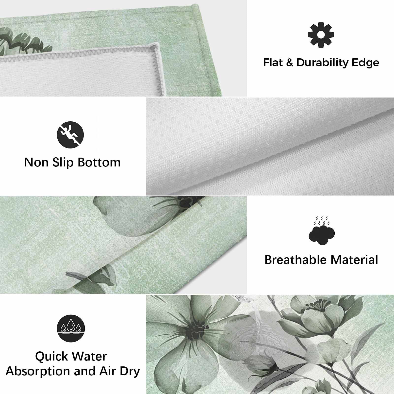 Green Floral Outdoor Rug for Patio/Deck/Porch, Non-Slip Large Area Rug 3 x 5 Ft, Country Rustic Ombre Painting Art Watercolor Indoor Outdoor Rugs Washable Area Rugs, Camping Rug Carpet Runner