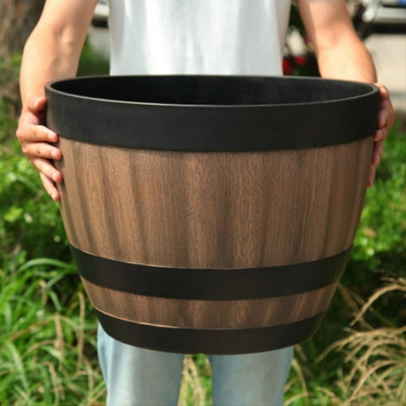 Macetas, Macetas de Barril de Whisky, Macetas de Plástico, Diseño de Barril de Vino de Imitación, para Plantas de Jardín (3 Piezas), 22,8 cm
