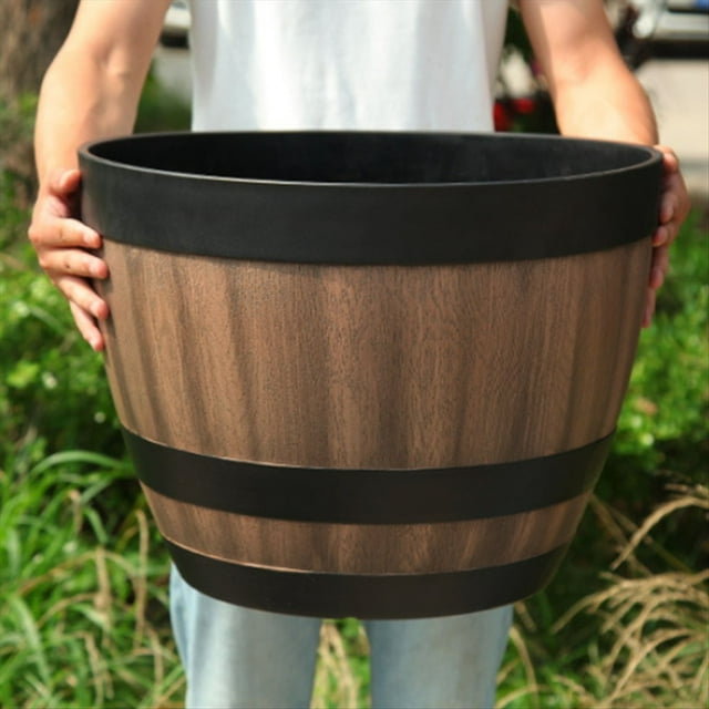 Macetas, Macetas de Barril de Whisky, Macetas de Plástico, Diseño de Barril de Vino de Imitación, para Plantas de Jardín (3 Piezas), 22,8 cm