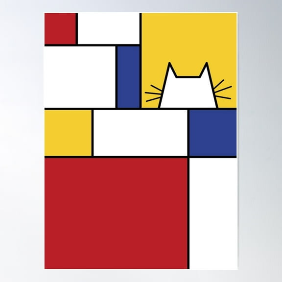 Mondrian Cat Poster Wall Art, Modern Wall Decor For Living Room Bedroom, 8x12 UNFRAMED